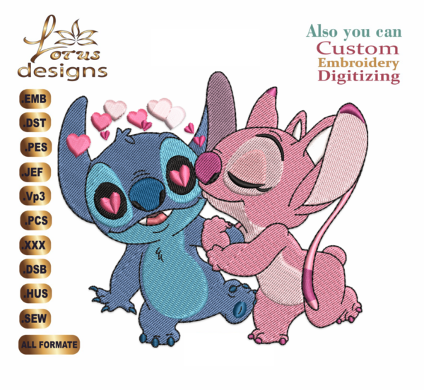 Stitch and angel LOVE Embroidery Designs/1 Designs & 3 Size/ Machine Embroidery Designs/ Files Instant Download