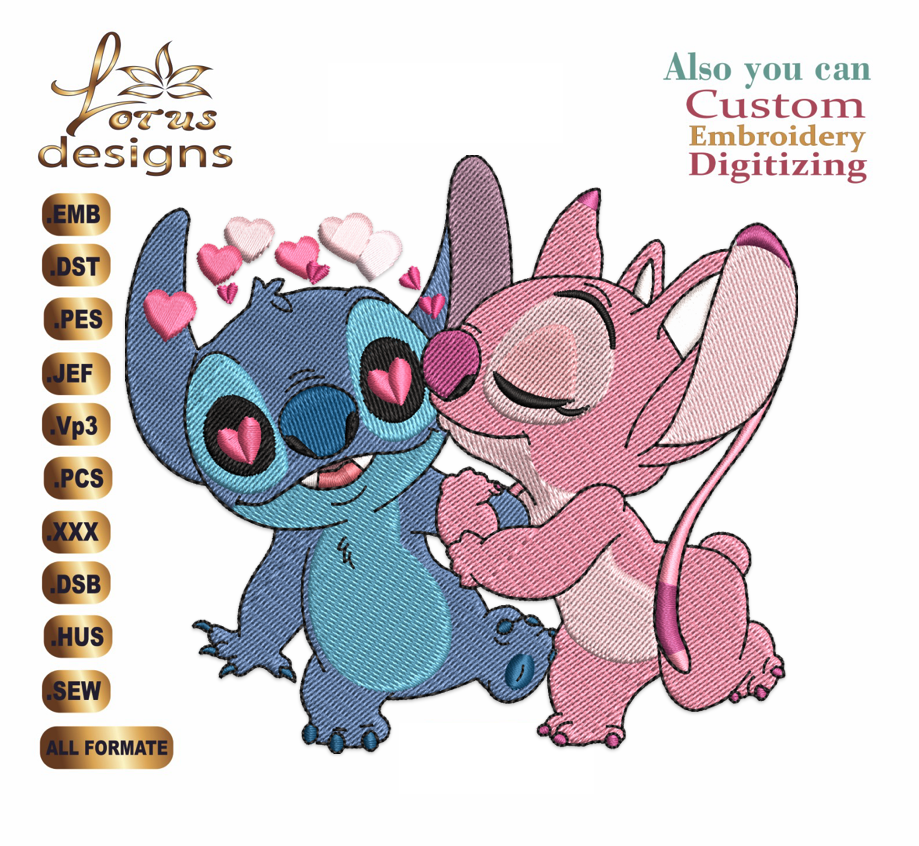 Disney Stitch and angel LOVE Embroidery Designs