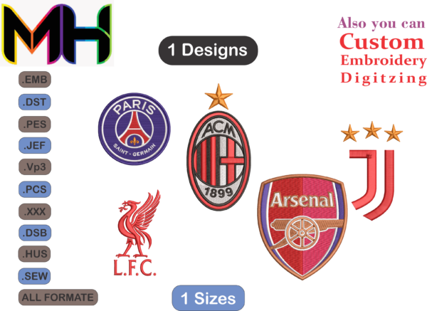 Sports club logos Embroidery Designs