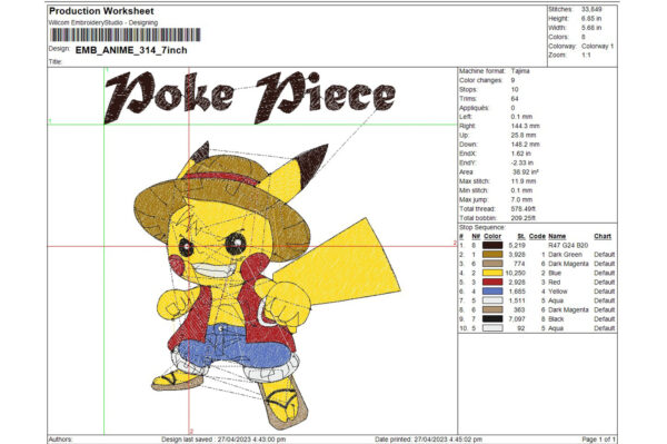 Pikachu Cosplay Luffy Embroidery Designs