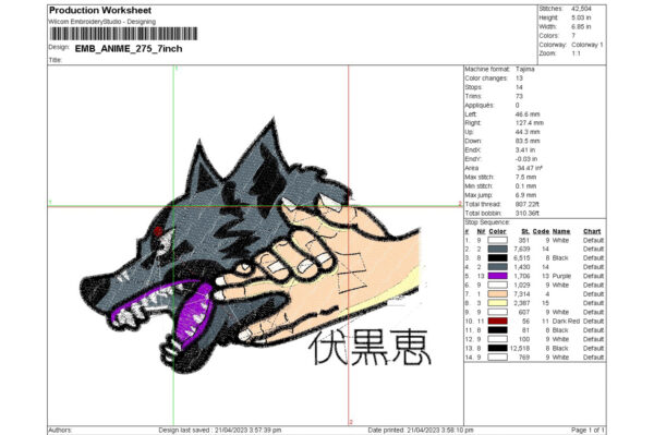 Handsign Jujutsu Kaisen Anime Embroidery Design