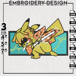 Pikachu Cosplay Zenitsu, Pikachu Logo Embroidery Files, Demon Slayer x Pokemon Machine Embroidery Pattern