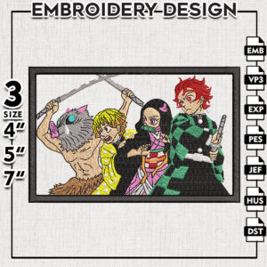 Tanjiro, Nezuko, Zenitsu And Inosuke Embroidery Files, Demon Slayer Machine Embroidery Pattern, Digital Download