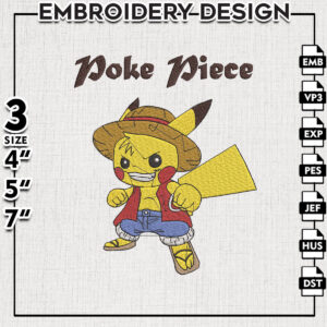 Pikachu Cosplay Luffy Embroidery Designs, One Piece x Pokemon Machine Embroidery Pattern, Digital Download