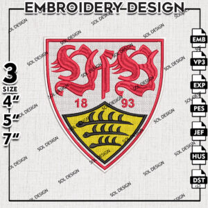 VfB Stuttgart Embroidery Design, Bundesliga Logo Embroidery, Bundesliga VfB Stuttgart Machine Embroidery, Machine Embroidery Design