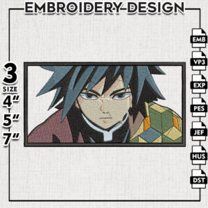 Giyuu Embroidery Design Files, Demon Slayer Embroidery Design, Anime Embroidery Design, Machine Embroidery Design