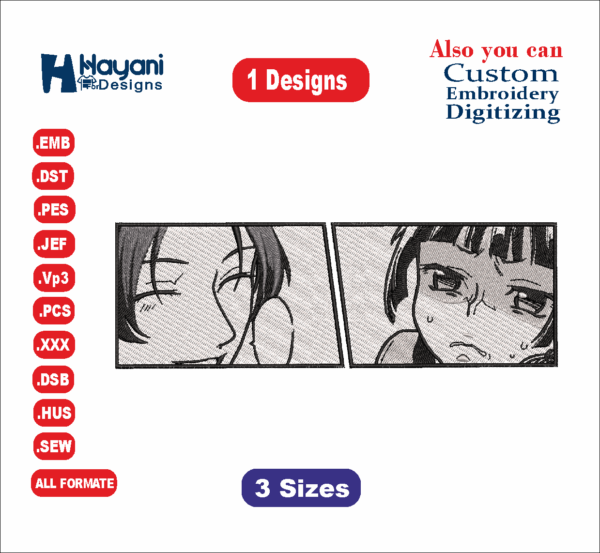 Anime Tow Face Embroidery Designs/1Designs & 3 Size/ Machine Embroidery Designs /Files Instant Download