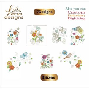 Flower Sketches Embroidery Designs/7 Designs & 3 Size/ Flower 1 Designs ...