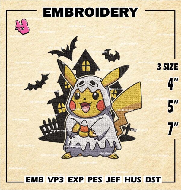 Pikachu Witch  Halloween Embroidery Files  Embroidery Pokemon  Embroidery Designs