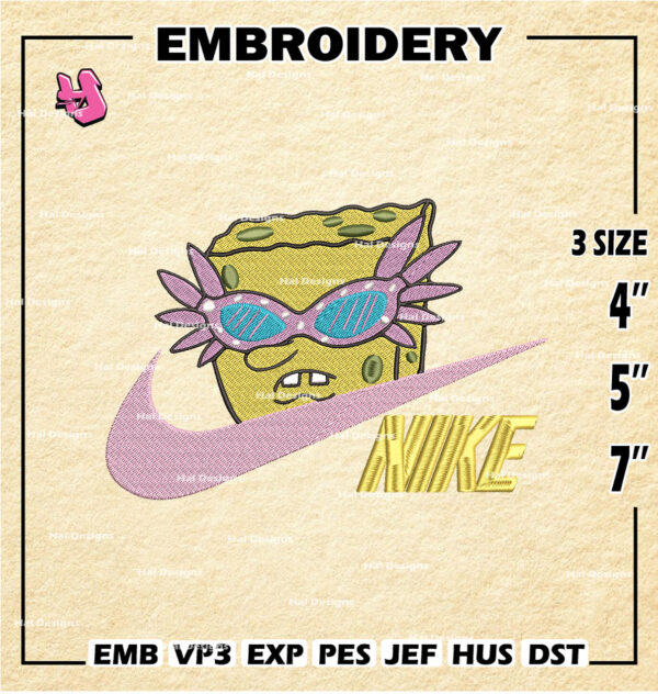 SpongeBob Wear Glasses Nike Embroidery Designs, Nike Embroidery Files, Machine Embroidery Pattern, Digital Download