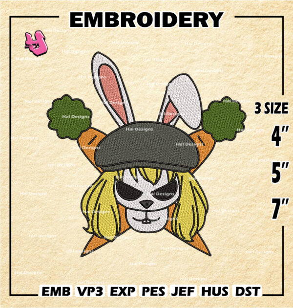 One Piece Machine Embroidery Pattern, Carrot Jolly Roger Embroidery Designs, Logo Embroidery Files, Digital Download