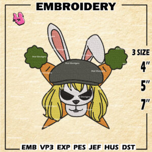 One Piece Machine Embroidery Pattern, Carrot Jolly Roger Embroidery Designs, Logo Embroidery Files, Digital Download