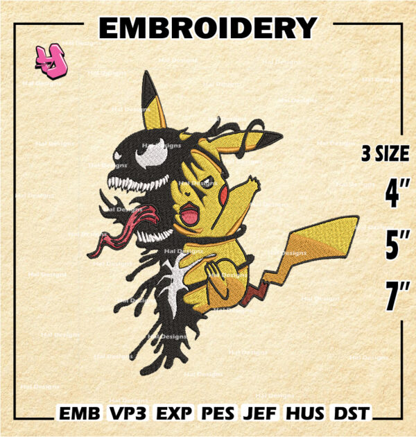 Pikachu Venom Embroidery Designs, Pokemon Logo Embroidery Files, Machine Embroidery Pattern, Digital Download