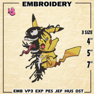 Pikachu Venom Embroidery Designs, Pokemon Logo Embroidery Files, Machine Embroidery Pattern, Digital Download