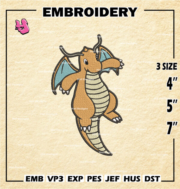 Pokemon Dragonite Embroidery Designs, Dragonite Logo Embroidery Files, Machine Embroidery Pattern, Digital Download