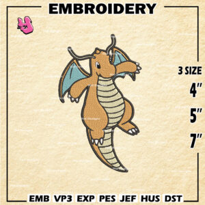 Pokemon Dragonite Embroidery Designs, Dragonite Logo Embroidery Files, Machine Embroidery Pattern, Digital Download