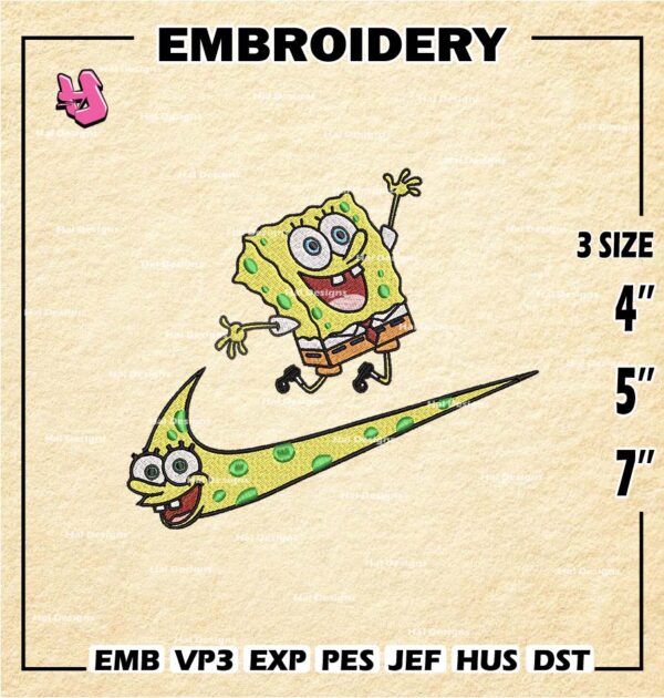 Sponge Bob Embroidery Designs, Nike Sponge Bob Embroidery Files, Cartoon Machine Embroidery Pattern, Digital Download