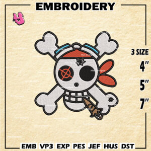 One Piece Machine Embroidery Pattern, Jolly Roger Embroidery Designs, Logo Embroidery Files, Digital Download