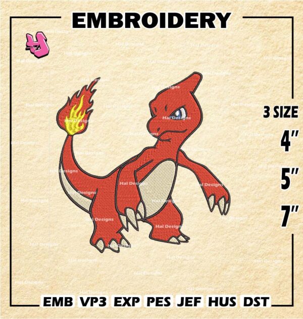 Pokemon Charmeleon Embroidery Designs, Charmeleon Logo Embroidery Files, Machine Embroidery Pattern, Digital Download