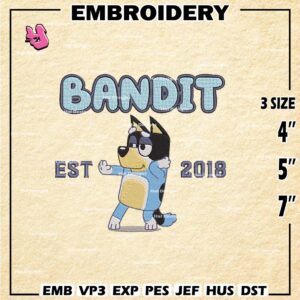Bluey Machine Embroidery Designs, Bluey Chilli Heeler Est Embroidery files, Bluey Cartoon Digital Download
