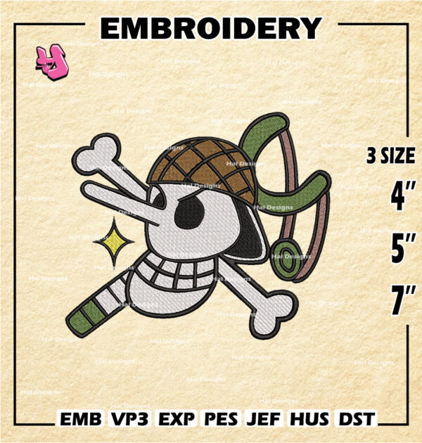 One Piece Machine Embroidery Pattern, Usopp Embroidery Designs, Usopp Logo Embroidery Files, Digital Download