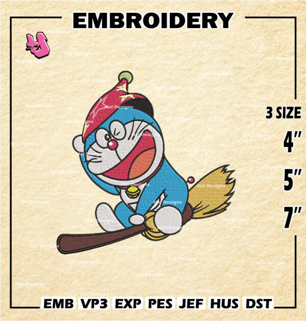 Doraemon the witch Embroidery Pattern, Doraemon Embroidery Designs, Logo Embroidery Files, Digital Download