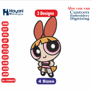 Powerpuff Girls Embroidery Files, Anime Character Embroidery, Blossom, Bubbles, and Buttercup Embroidery Design
