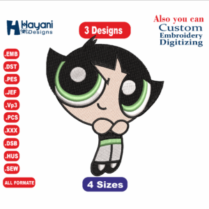 Powerpuff Girls Embroidery Files, Anime Character Embroidery, Blossom, Bubbles, and Buttercup Embroidery Design