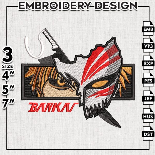 Ichigo Bankai Embroidery Design, Bleach Anime Embroidery Files, Anime Machine Embroidery Digital Download