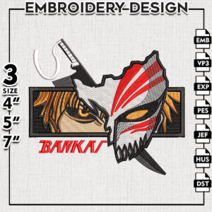 Ichigo Bankai Embroidery Design, Bleach Anime Embroidery Files, Anime Machine Embroidery Digital Download