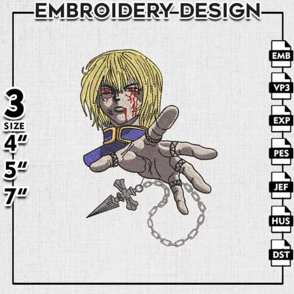 Kurapika Embroidery Designs, Kurapika Aniem Character Embroidery Files, Hunter x Hunter Machine Embroidery Pattern