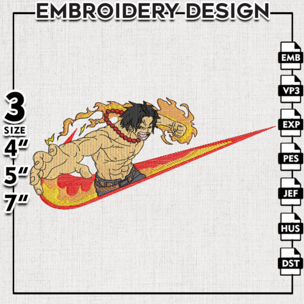 Nike x Ace One Piece Embroidery Designs, Anime Character Embroidery Files, Anime Designs, Machine Embroidery Digital Download
