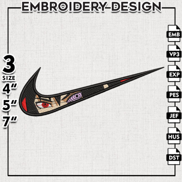 Nike Sasuke Swoosh Embroidery Files, Naruto Anime Character Embroidery Design