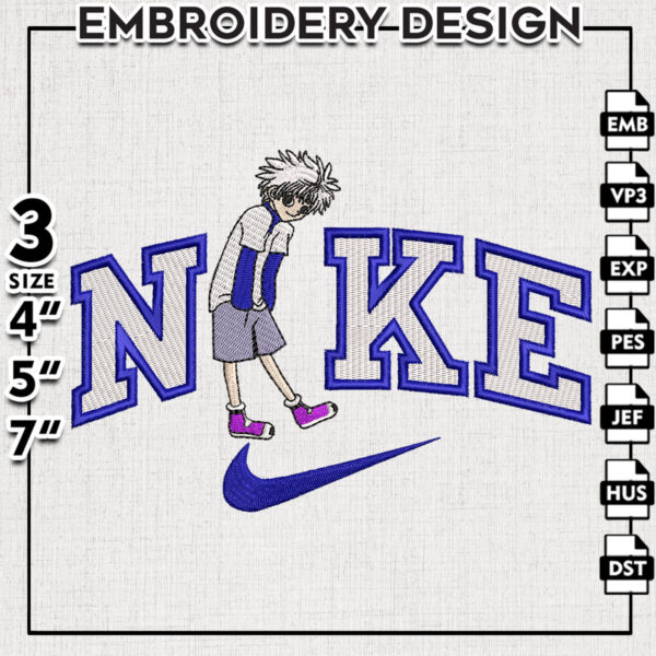 Hunter x Hunter Killua Zoldyck Nike Embroidery Files, Anime Character Embroidery, Anime Inspired Embroidery Design Digital Download
