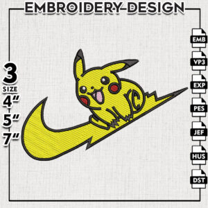 Pikachu Nike Embroidery Designs, Anime Embroidery Files, Pokemon Anime Character Machine Embroidery Pattern, Digital Download