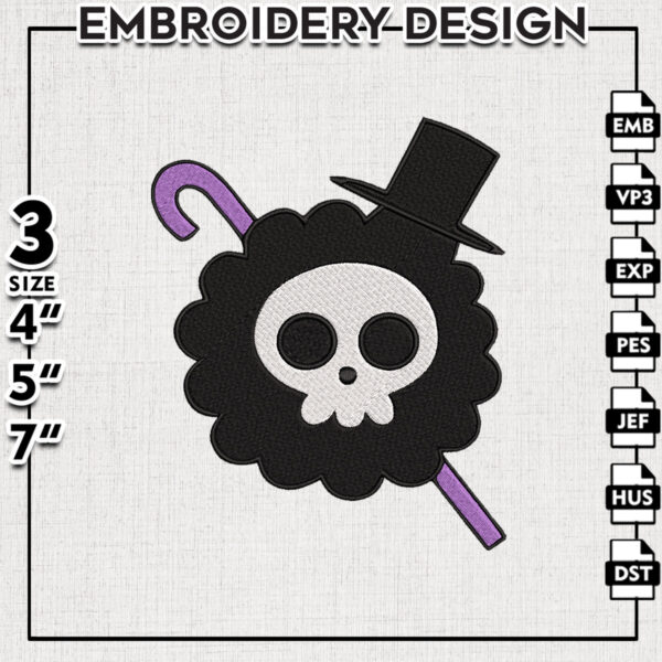 Brook Anime Character Embroidery Designs, Brook Embroidery Files, One Piece Machine Embroidery, Digital Download