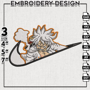 Swoosh x LUFFY 5 GEAR Embroidery Design, Anime Character Embroidery Files, Machine Embroidery Digital Download