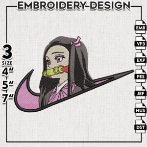 Nike Nezuko Kamado, Anime Embroidery Files, Demon Slayer Embroidery, Anime Character Embroidery Design, Digital Download