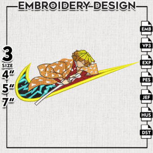 Nike Agatsuma Zenitsu Embroidery Designs, Zenitsu Embroidery Files, Demon Slayer Anime Character Machine Embroidery Digital Download