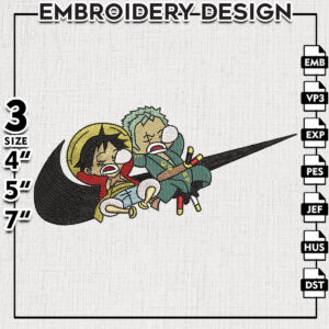 Nike Luffy Zoro Embroidery Files, One Piece Anime Embroidery Design, Machine Embroidery Design File, Instant Download