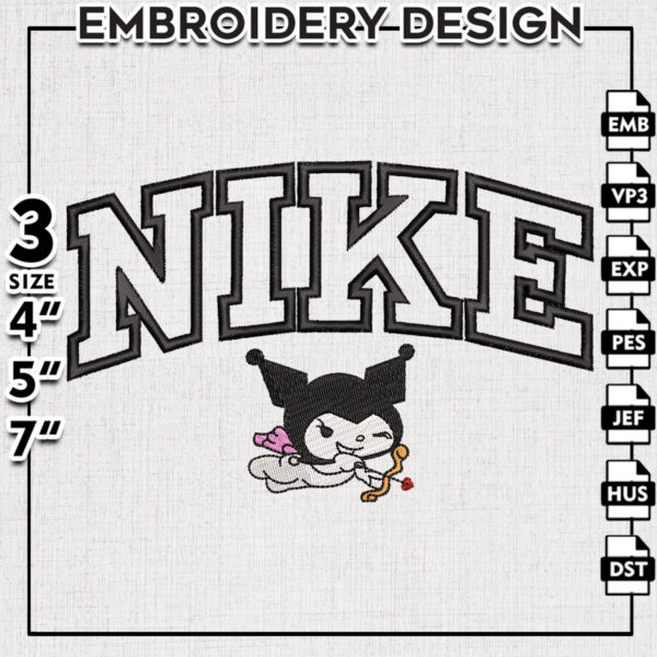 Nike Kuromi Love Embroidery Designs, Kuromi Character Embroidery Files, Hello Kitty Machine Embroidery Pattern, Digital Download