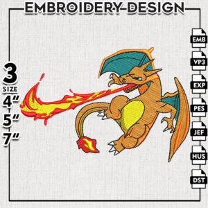 Nike Charizard Pokemon Embroidery, Charizard Swoosh Anime Embroidery, Embroidery Design File, Digital Download