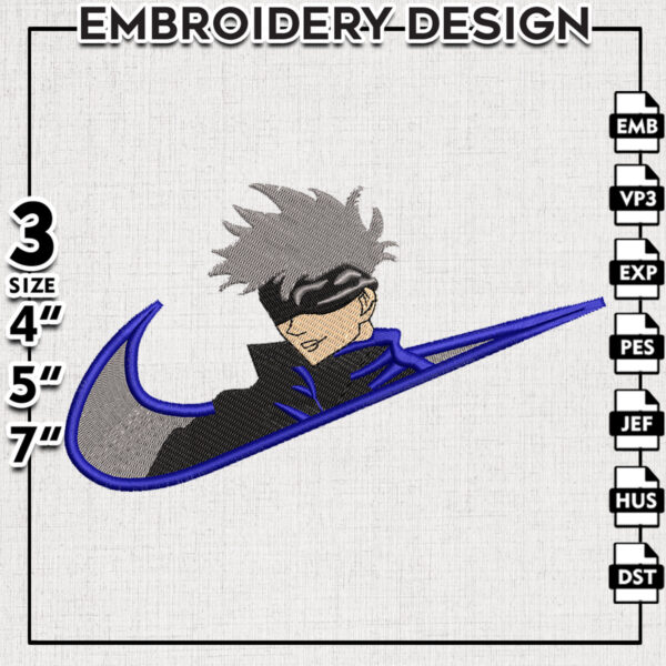 Nike Gojo Satoru Embroidery Design, Jujutsu Kaisen Embroidery Files, Anime Machine Embroidery, Digital download
