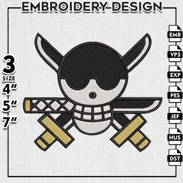 Roronoa Zoro Logo Embroidery Files, One piece Zoro Embroidery Design, One piece Embroidery, Pes Files, Digital Download