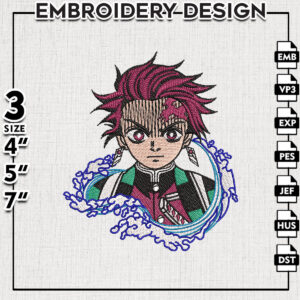 Kamado Tanjiro Water Embroidery Design, Anime Character Embroidery Files, Machine Embroidery Download