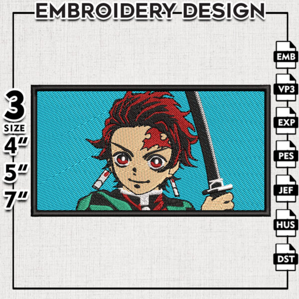 Kamado Tanjiro Face Embroidery Design, Anime Demon Slayer Embroidery Files, Machine Embroidery Digital Files