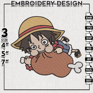 Funny Monkey D. Luffy Embroidery Files, One Piece Anime Embroidery Designs, Anime Machine Embroidery Digital Download