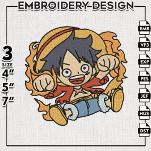 Luffy Fire Embroidery Design, Anime Character Embroidery Files, Naruto Machine Embroidery Digital Download