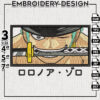 Zoro Embroidery Designs, One Piece Anime Embroidery Files, Machine Design Pes Swoosh Roronoa Zoro Embroidery