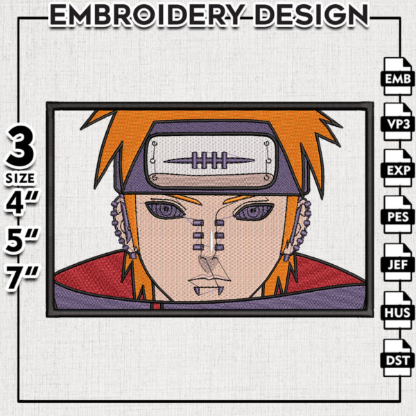 Pain Face Anime Naruto Embroidery Designs, Anime Character Embroidery Files, Pes Dst Files, Instant Download